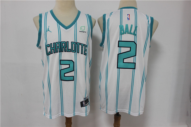 Men Charlotte Hornets 2 Ball White stripe Game NBA Jerseys